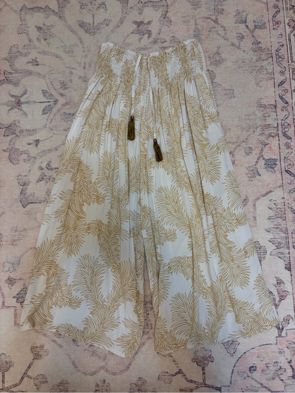 Palm Leaf Wide Leg Pants with Tassle